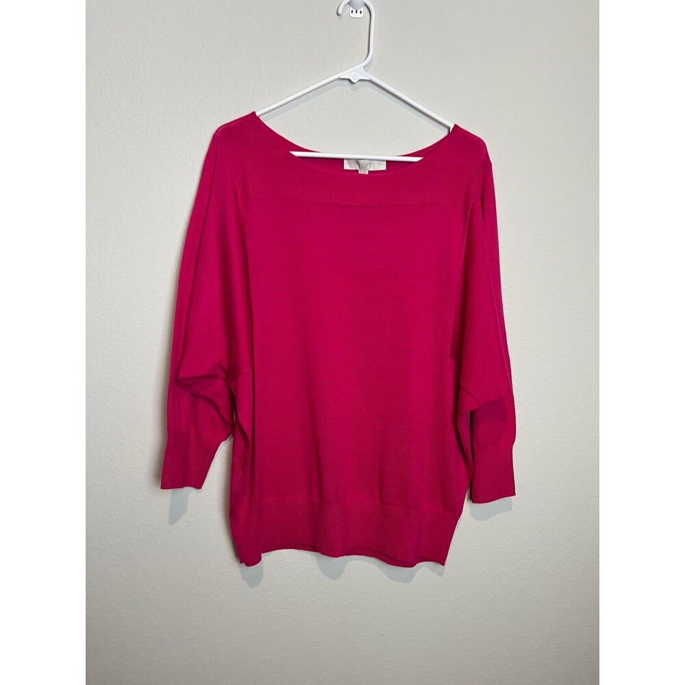 LOFT Sweater Womens XL Pink Boat Neck Dolman 3/4 Sleeve Pullover Knit